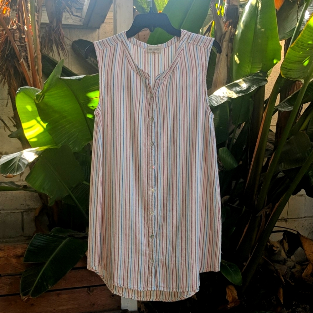 4Dreamers Stripes Sleeves Button Down Mini Dress
